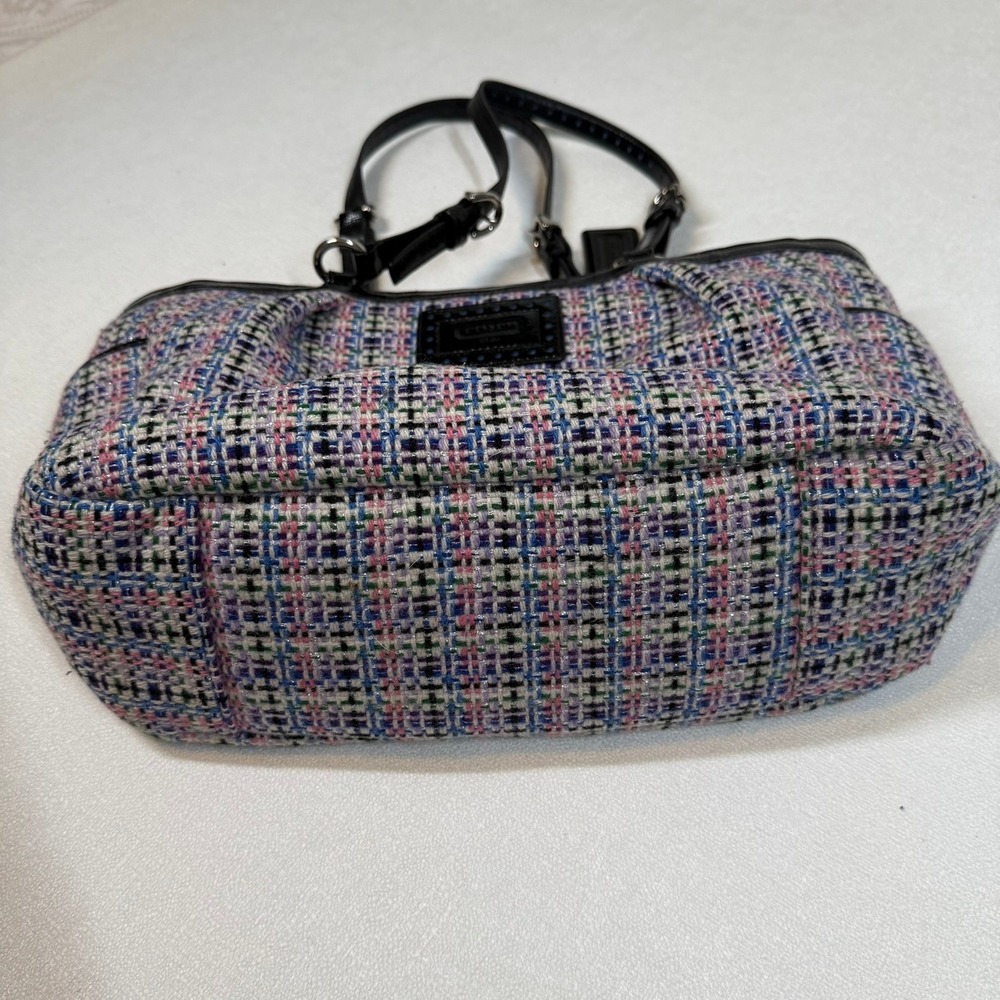 Coach Tweed Shoulder Bag Black Patent Leather Trim Multi Color Tote F17699 - Picture 6 of 14